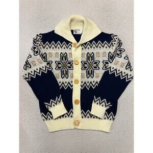 Vintage Silton California Mens Cardigan Sweater Fair Isle pattern Medium